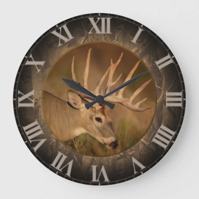 Large Round White Tail Buck Clock (Front)