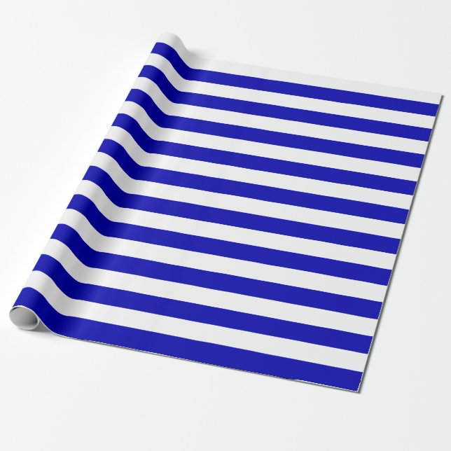 Large Royal Blue and White Stripes Wrapping Paper (Unrolled)