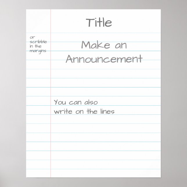Large Ruled Note Paper Customised Visual Aid Memo Poster (Front)