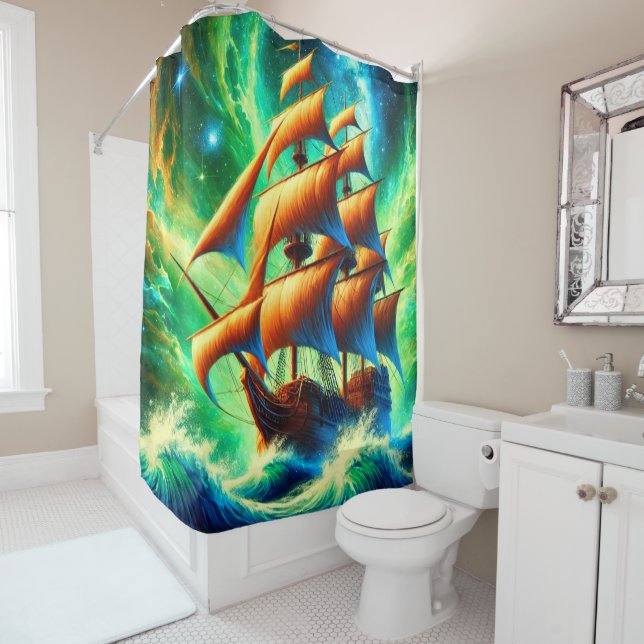 Large Sailboat Shower Curtain (In Situ)
