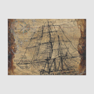 Large Sailing Ship on Gorgeous Vintage Background Tissue Paper