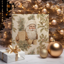 Large Santa Retro Gold Wrapping Paper