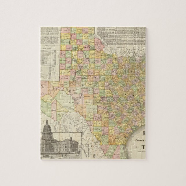 Large Scale County and Railroad Map Of Texas Jigsaw Puzzle (Vertical)