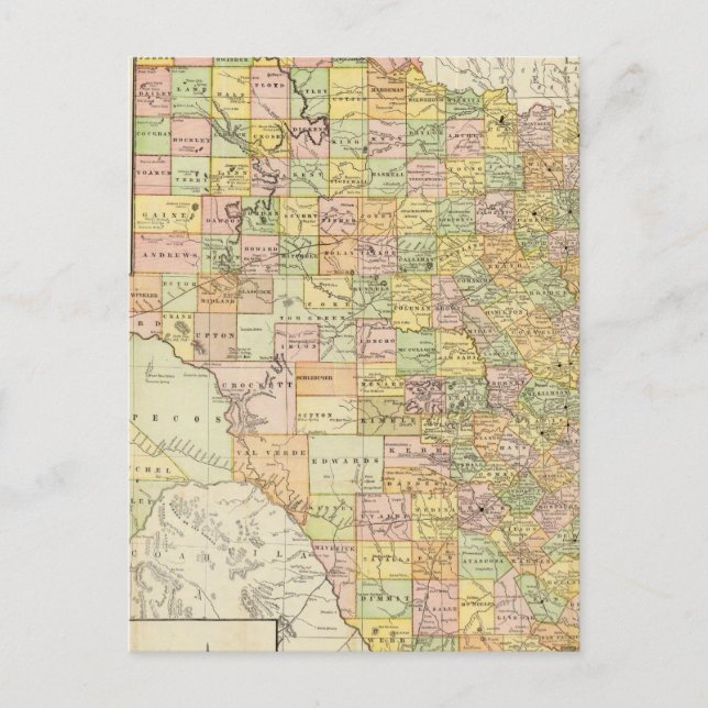 Large Scale County and Railroad Map Of Texas Postcard (Front)