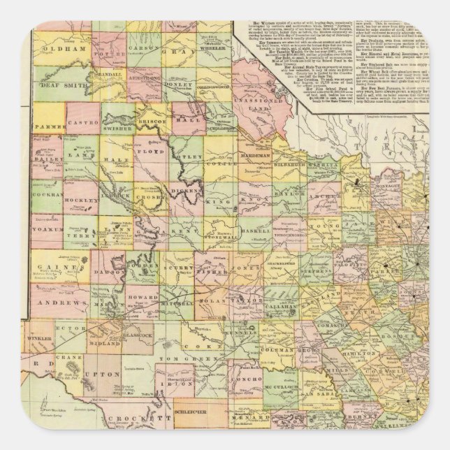 Large Scale County and Railroad Map Of Texas Square Sticker (Front)