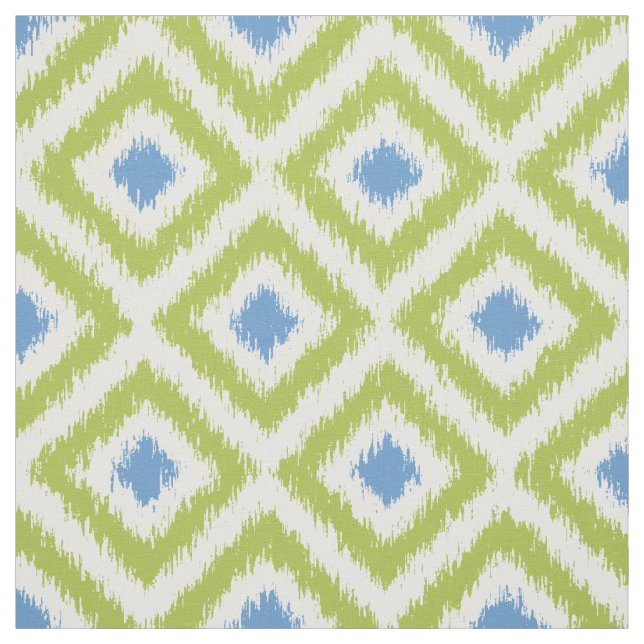 Large Scale Green and Blue Ikat Diamonds Pattern Fabric (Swatch)