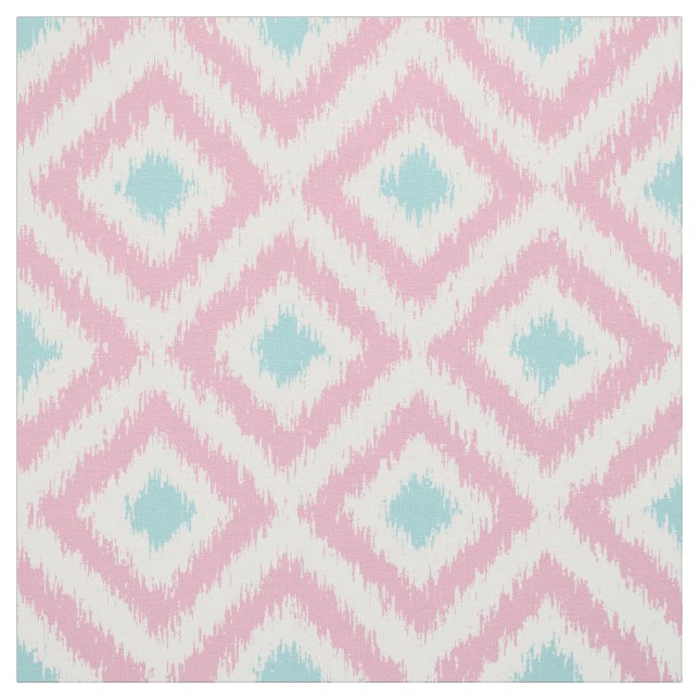 Large Scale Pink Mint Ikat Diamonds Pattern Fabric (Swatch)