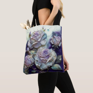 Large Scale Purple and Gold Roses Tote Bag