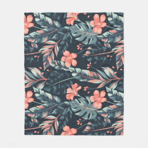 Large-scale tropical florals and leaves fleece blanket