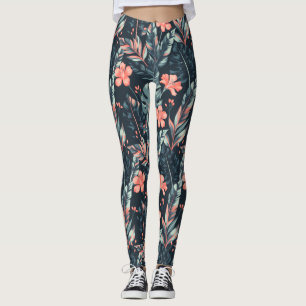 Large-scale tropical florals and leaves leggings