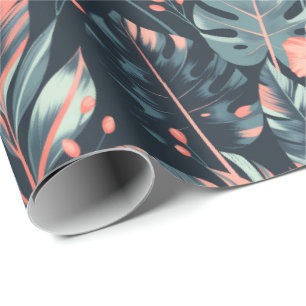 Large-scale tropical florals and leaves wrapping paper