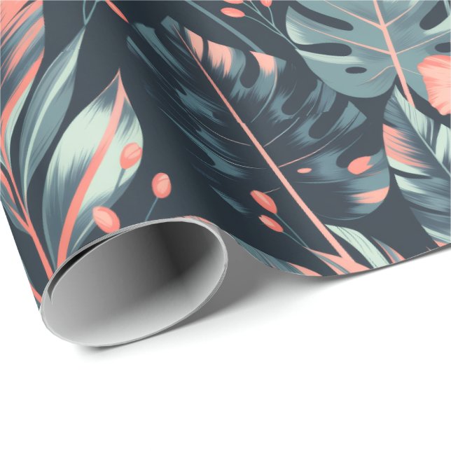 Large-scale tropical florals and leaves wrapping paper (Roll Corner)