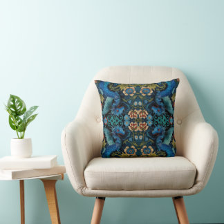 Large Scale Vintage Blue Dragon Botanical  Cushion