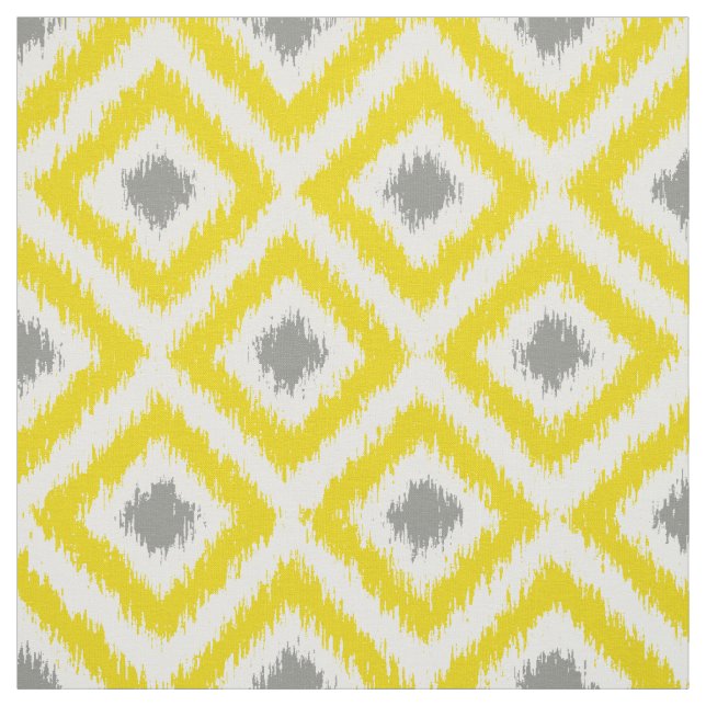 Large Scale Yellow and Grey Ikat Diamonds Pattern Fabric (Swatch)