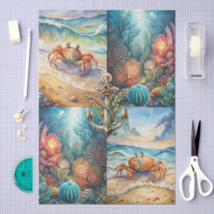 Large Scenic Sea Urchin Anchor & Crab Decoupage Tissue Paper
