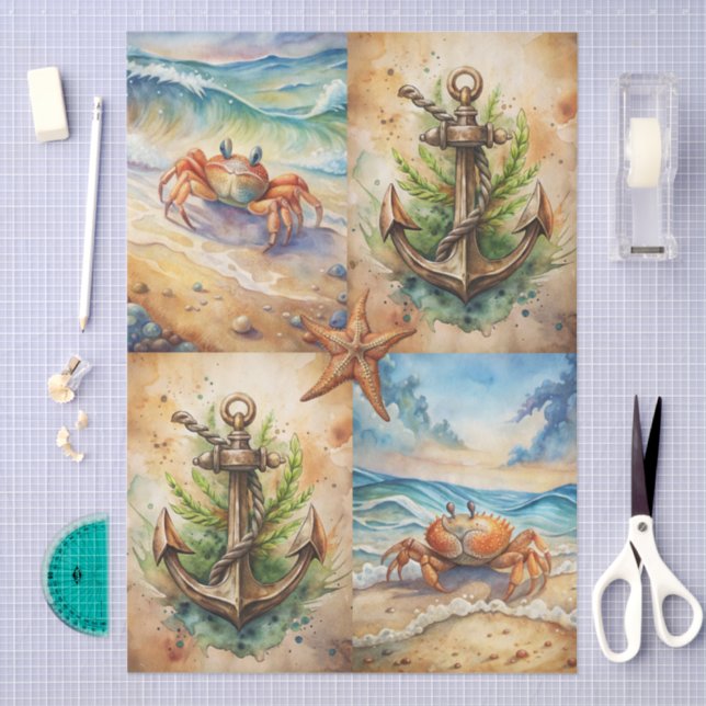 Large Scenic Starfish, Anchors & Crab Decoupage Tissue Paper (Craft)