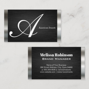 Large Script Monogram Black Silver Business Card