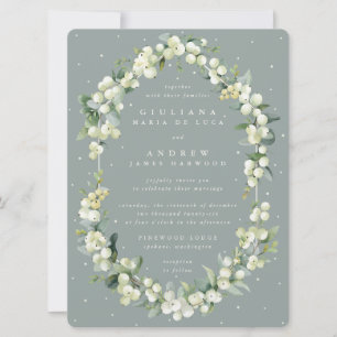 Large Seafoam Green Snowberry + Eucalyptus Wedding Invitation