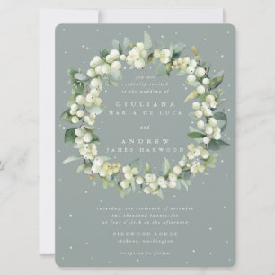 Large Seafoam Snowberry+Eucalyptus Wreath Wedding Invitation