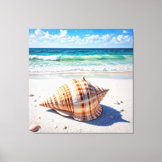 Large Seashell on a Pristine Sandy Beach Canvas Print (Front)