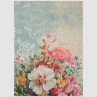 Large Shabby Chic Pink Flamingo Floral Decoupage