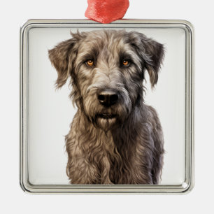 LARGE SHAGGY IRISH WOLFHOUND DOG METAL ORNAMENT