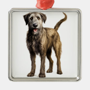 LARGE SHAGGY IRISH WOLFHOUND DOG METAL ORNAMENT