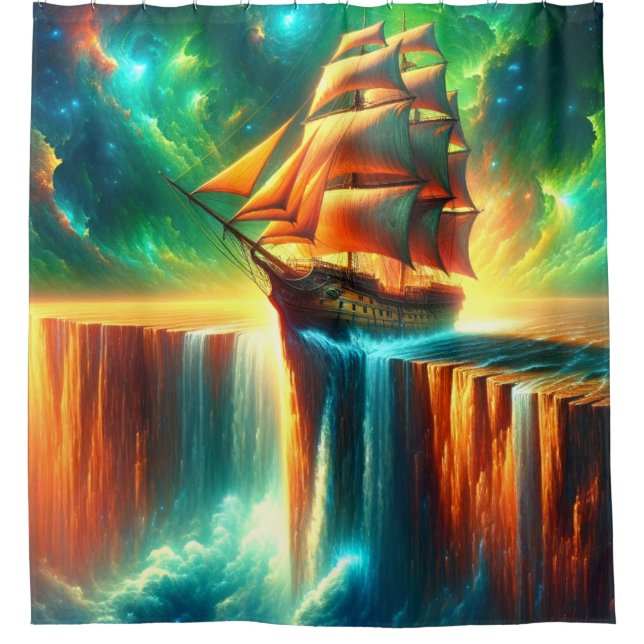 Large Ship Fantasy Design Shower Curtain (Front)