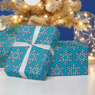 Large Silver Snowflakes on Azure Blue Wrapping Paper