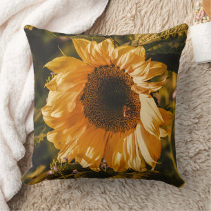 Large Single Yellow Sunflower Decor Throw Pillow