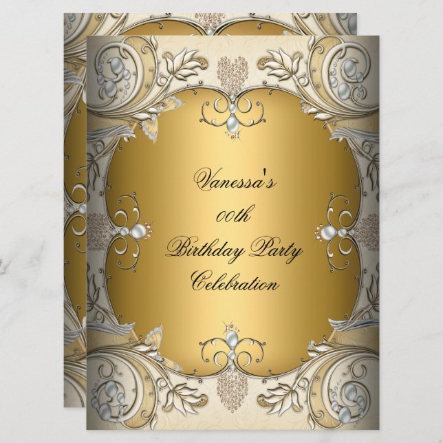 Large Size Birthday Party Sepia Coffee Gold Invitation (Front/Back)