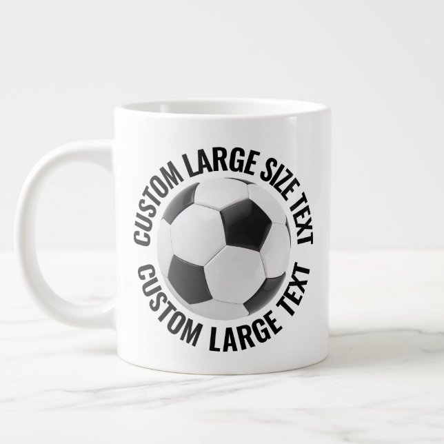 Large Size Personalized Text Soccer Ball Custom Coffee Mug (Left)