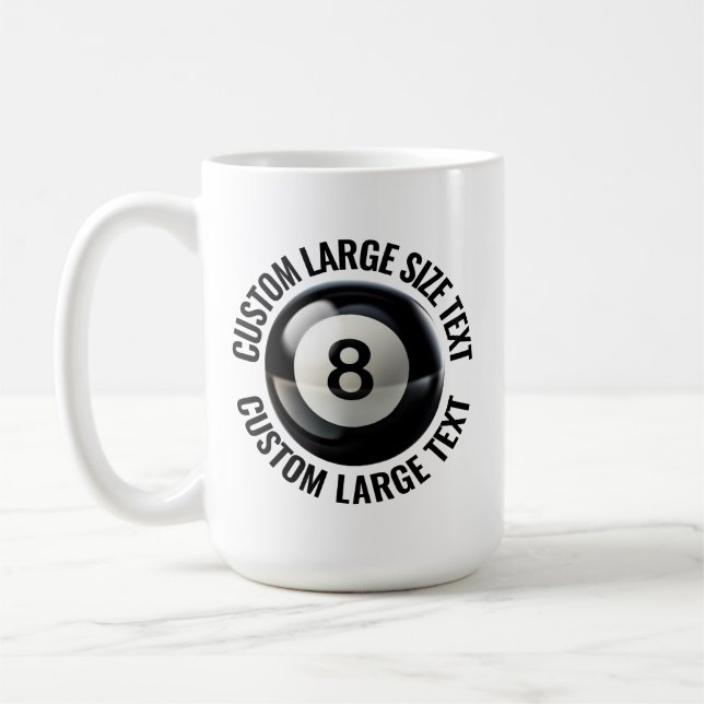Large Size Text 15oz Personalised 8 Ball Mug (Left)