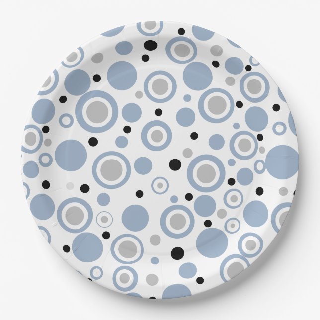 Large Slate Blue Silver Geometric Circles  Paper Plate (Front)