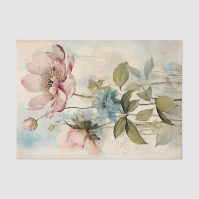 Large Slightly Abstract Pale Pink Peony with Blue Tissue Paper (Front)