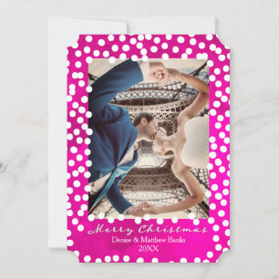 Large Snow Dots on Pink Peacock, Christmas Card