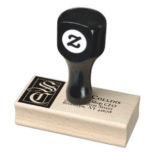 Large Solid Monogram Return Address Rubber Stamp