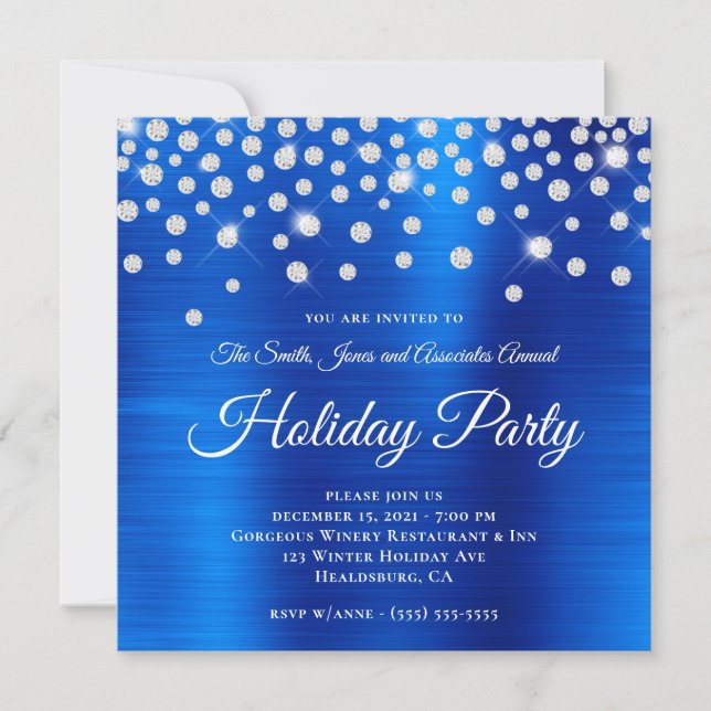Large Sparkly Rhinestone Royal Blue Foil Corporate Invitation (Front)