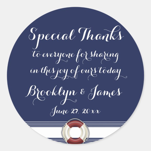 Large Special Thanks Nautical Wedding Stickers (Front)