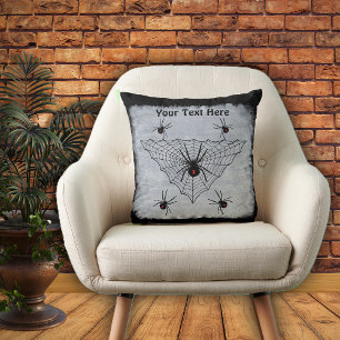 Large Spider Web Black Widow Spiders Black White Cushion