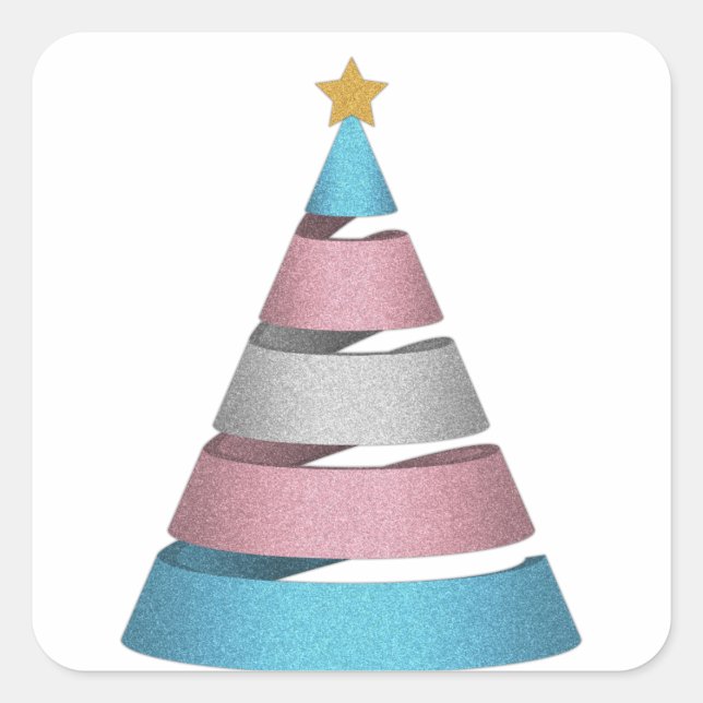 Large Spiral Transgender Pride Flag Christmas Tree Square Sticker (Front)