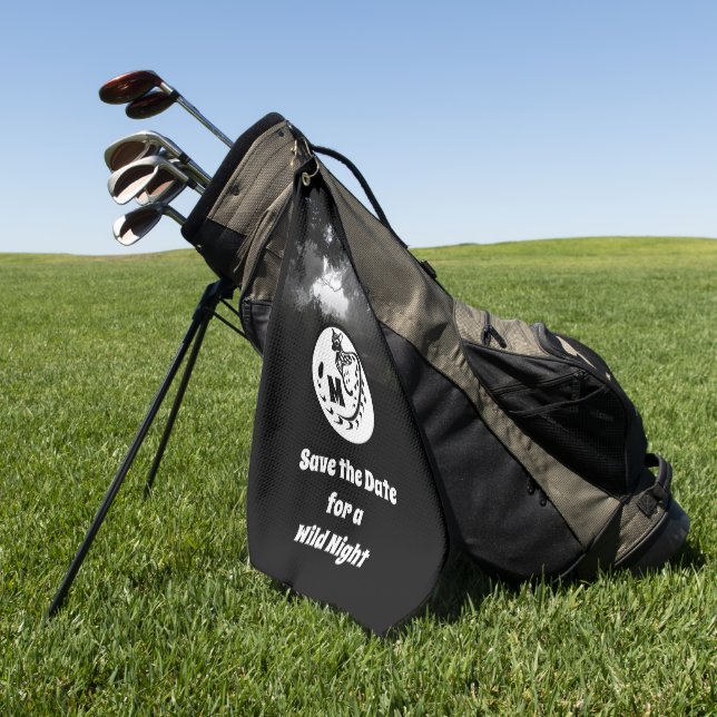 Large Spotted Genet Silhouette Monogram Photo Golf Towel (Green)