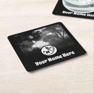 Large Spotted Genet Silhouette Monogram Photo Square Paper Coaster