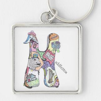 large square key chain:  "H"uddleston Key Ring