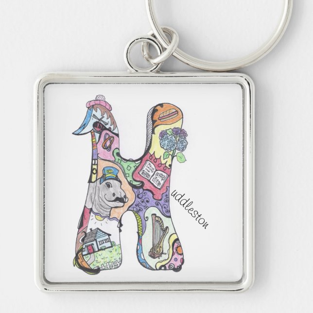 large square key chain:  "H"uddleston Key Ring (Front)