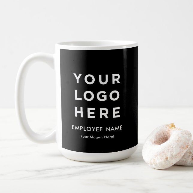 Large Staff Employee Mug Name Slogan Company Logo (With Donut)