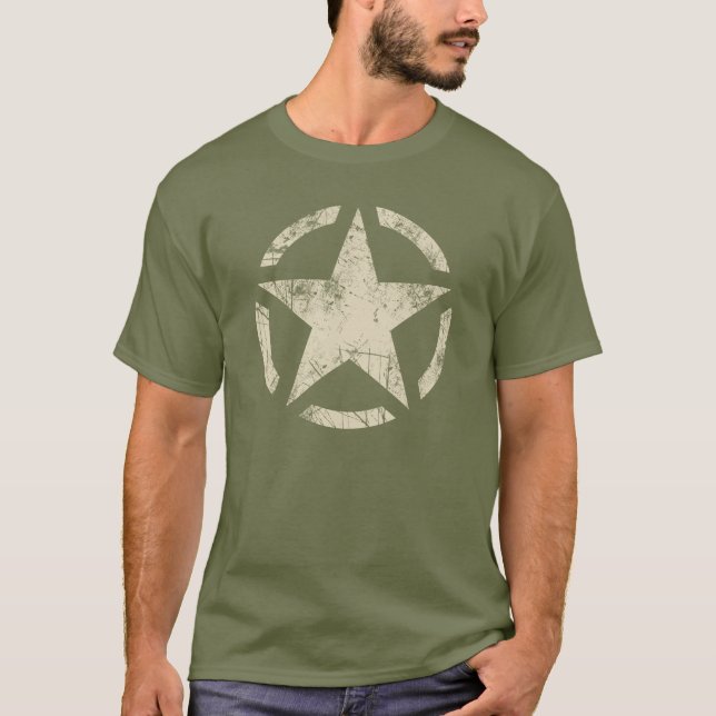 Large Star Grunge Distressed Style T-Shirt (Front)