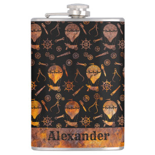 Large Steampunk Colourful Rusty Balloons Theme Hip Flask