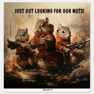 Large sticker of squirrels with guns
