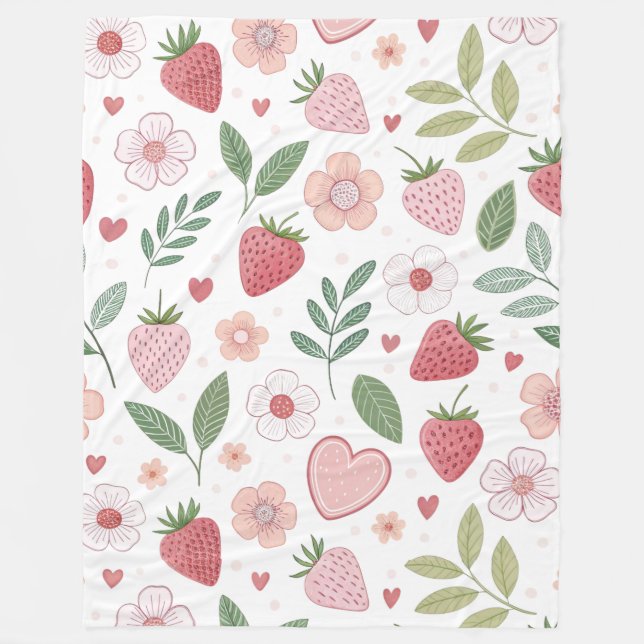 Large Strawberry Pattern Fleece Blanket (Front)